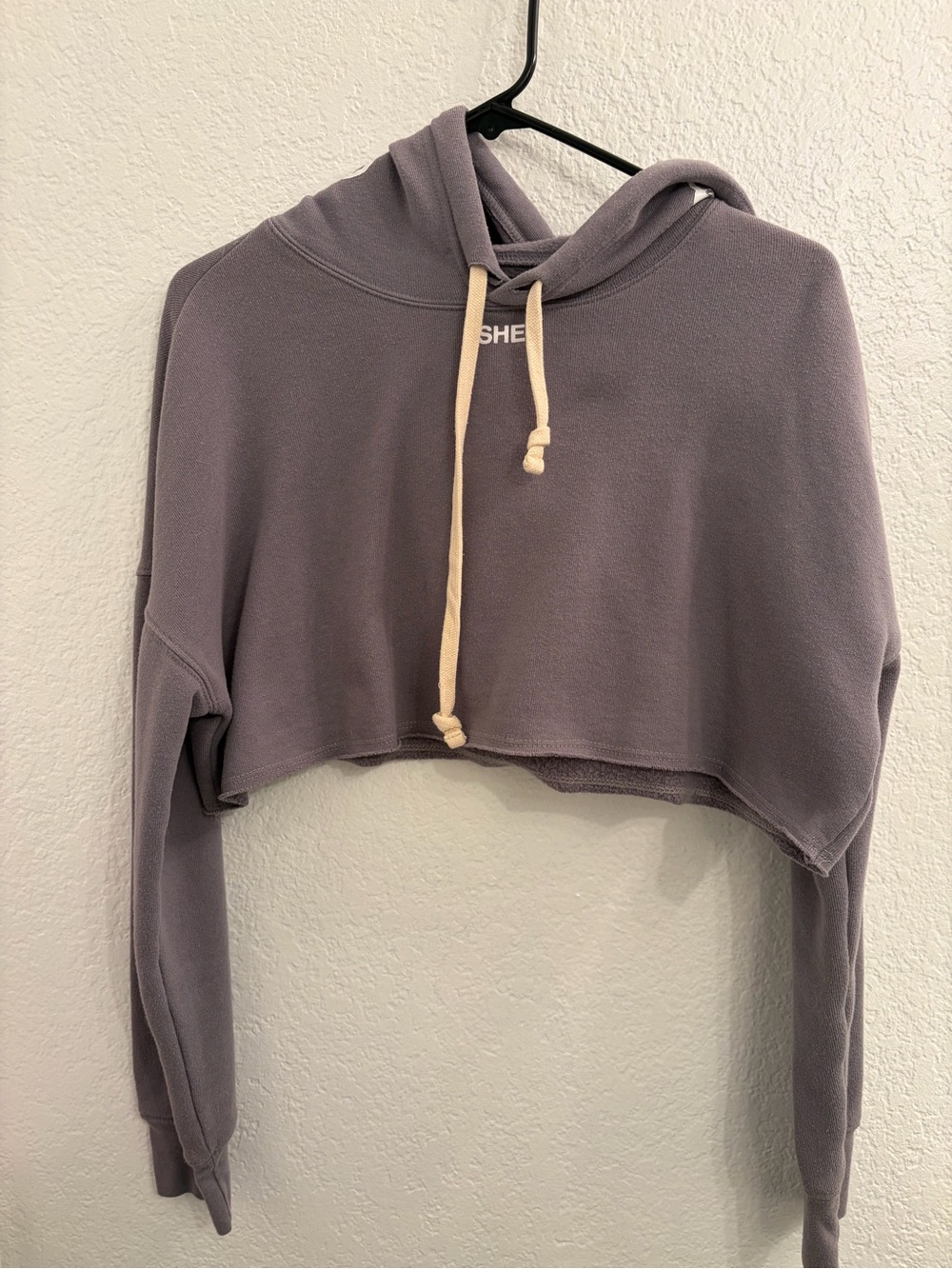Darc Sport Cropped Hoodie in Muted Lavender Gray with Cream Drawstring